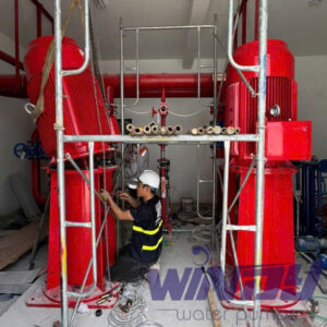 Máy bơm chữa cháy turbine ly tâm trục đứng động cơ diesel